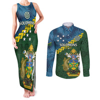 Personalised Solomon Islands Darts Couples Matching Tank Maxi Dress and Long Sleeve Button Shirt Tropical Leaves Melanesian Pattern