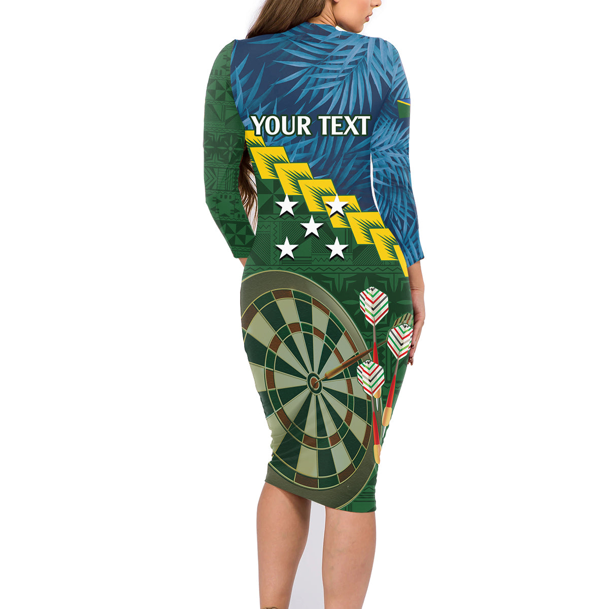 Personalised Solomon Islands Darts Family Matching Long Sleeve Bodycon Dress and Hawaiian Shirt Tropical Leaves Melanesian Pattern