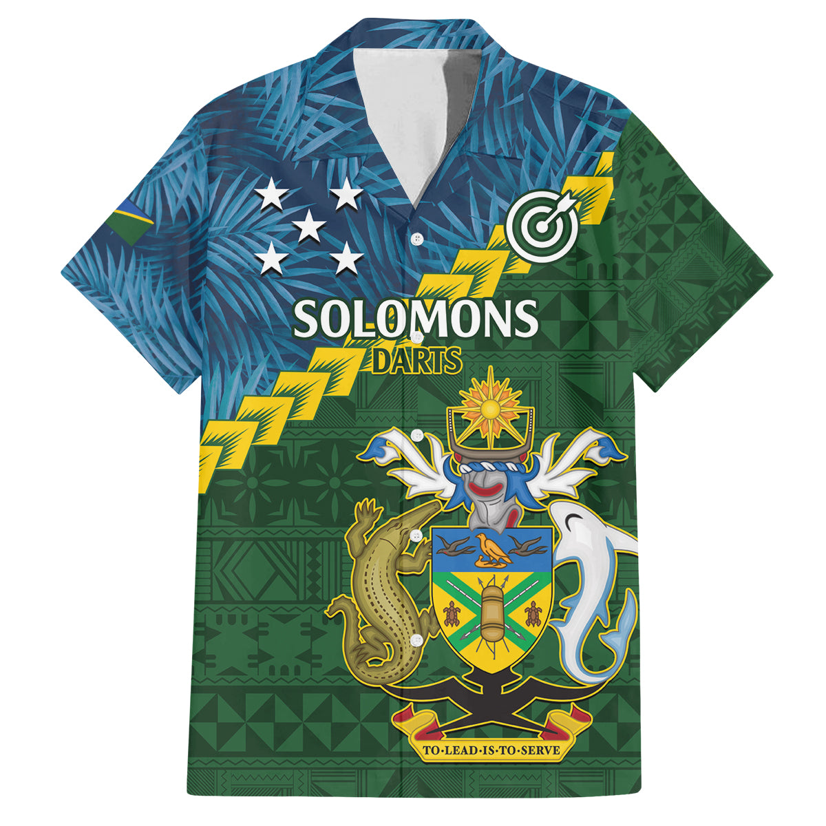Personalised Solomon Islands Darts Family Matching Off Shoulder Maxi Dress and Hawaiian Shirt Tropical Leaves Melanesian Pattern LT14 Dad's Shirt - Short Sleeve Green - Polynesian Pride