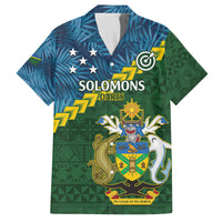 Personalised Solomon Islands Darts Family Matching Off Shoulder Short Dress and Hawaiian Shirt Tropical Leaves Melanesian Pattern LT14 Dad's Shirt - Short Sleeve Green - Polynesian Pride