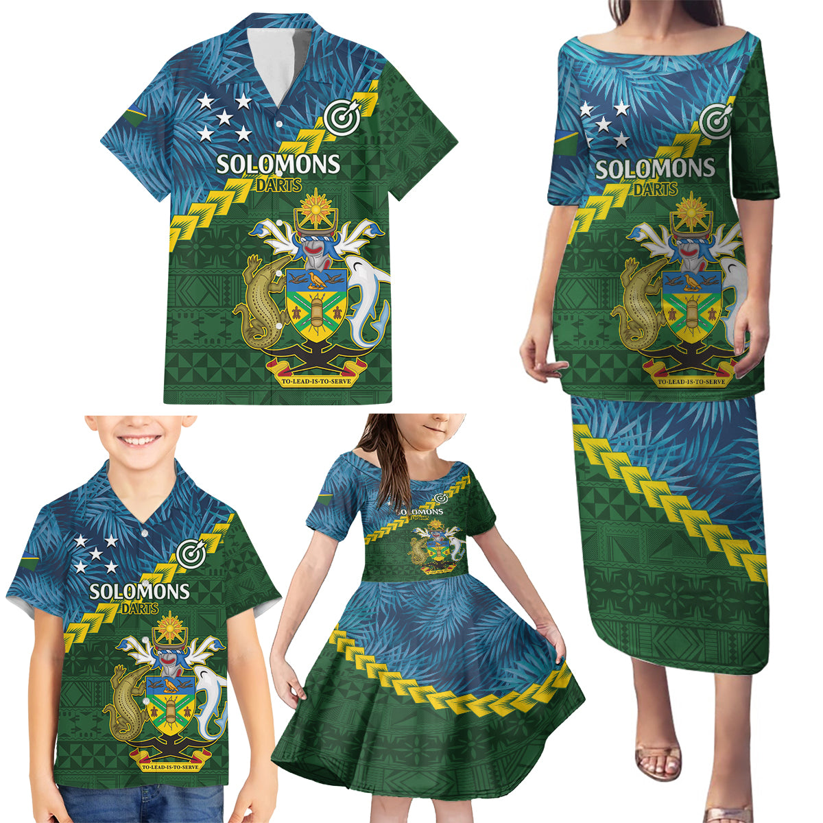 Personalised Solomon Islands Darts Family Matching Puletasi and Hawaiian Shirt Tropical Leaves Melanesian Pattern LT14 - Polynesian Pride
