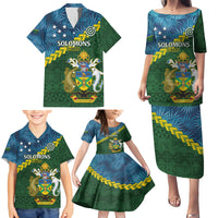 Personalised Solomon Islands Darts Family Matching Puletasi and Hawaiian Shirt Tropical Leaves Melanesian Pattern LT14 - Polynesian Pride