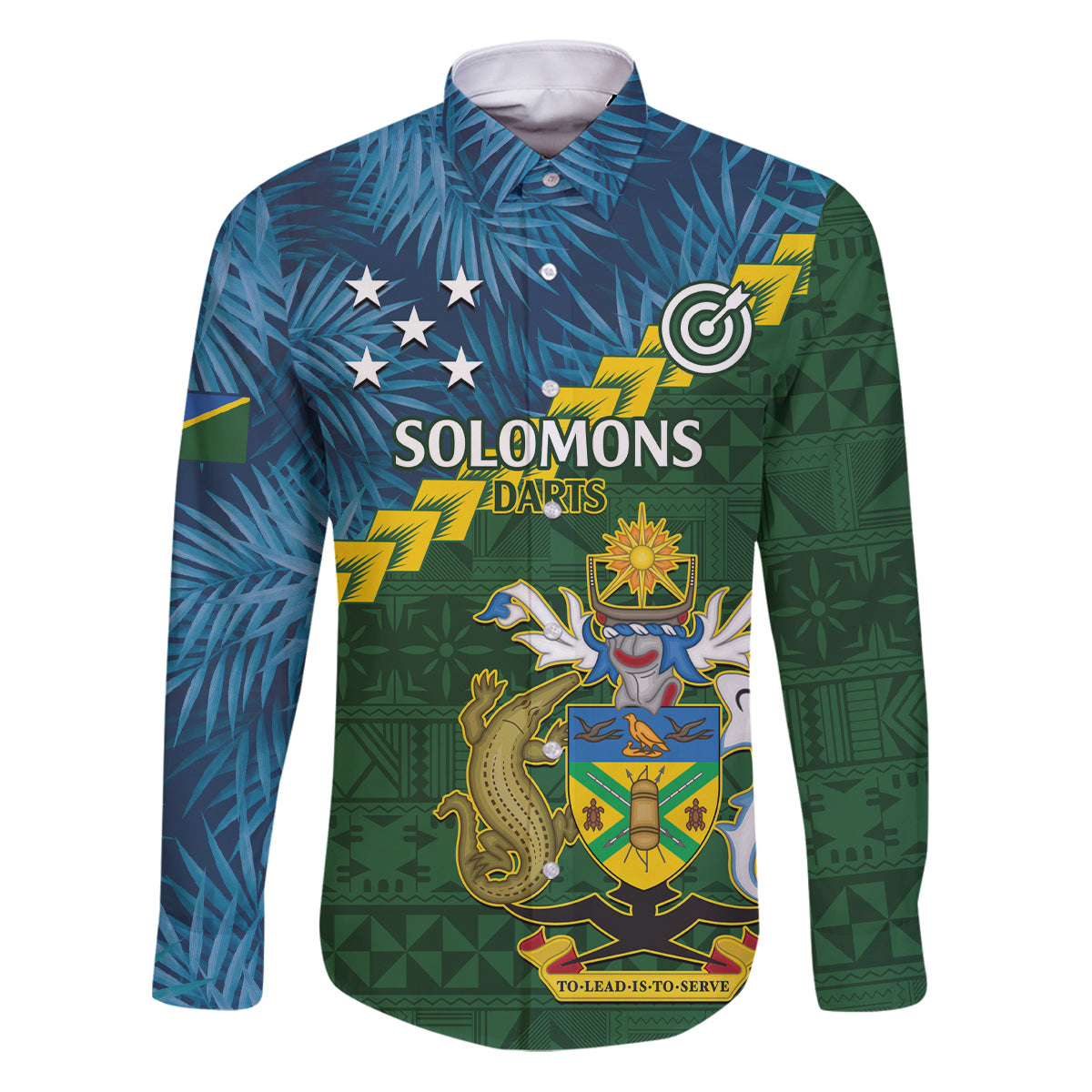 Personalised Solomon Islands Darts Family Matching Puletasi and Hawaiian Shirt Tropical Leaves Melanesian Pattern LT14 Dad's Shirt - Long Sleeve Green - Polynesian Pride