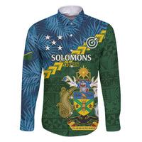 Personalised Solomon Islands Darts Family Matching Puletasi and Hawaiian Shirt Tropical Leaves Melanesian Pattern LT14 Dad's Shirt - Long Sleeve Green - Polynesian Pride