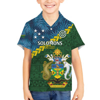 Personalised Solomon Islands Darts Family Matching Puletasi and Hawaiian Shirt Tropical Leaves Melanesian Pattern LT14 Son's Shirt Green - Polynesian Pride