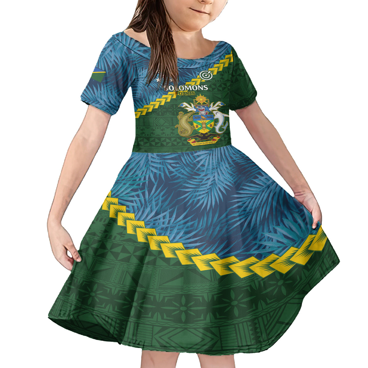 Personalised Solomon Islands Darts Family Matching Summer Maxi Dress and Hawaiian Shirt Tropical Leaves Melanesian Pattern LT14 Daughter's Dress Green - Polynesian Pride