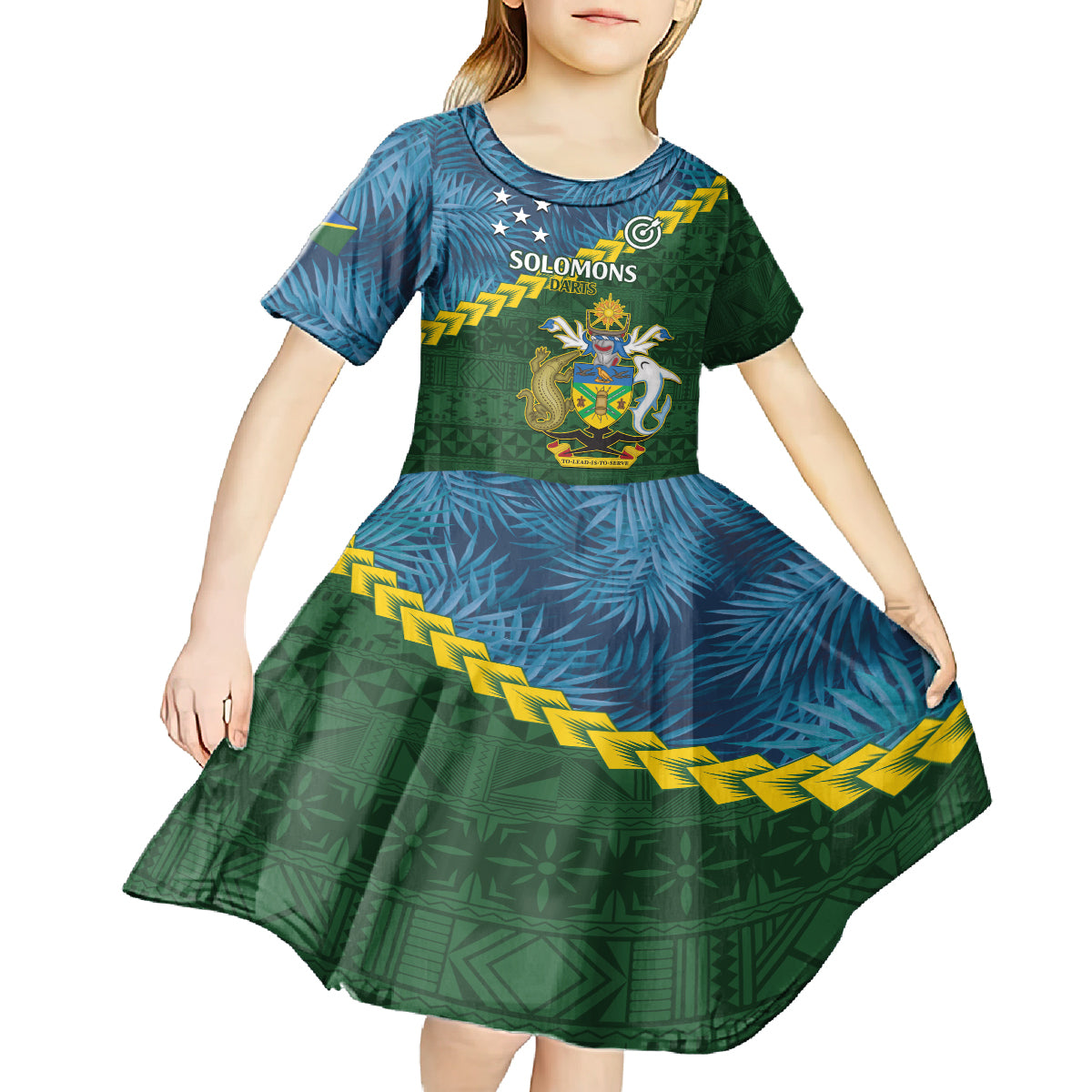 Personalised Solomon Islands Darts Kid Short Sleeve Dress Tropical Leaves Melanesian Pattern