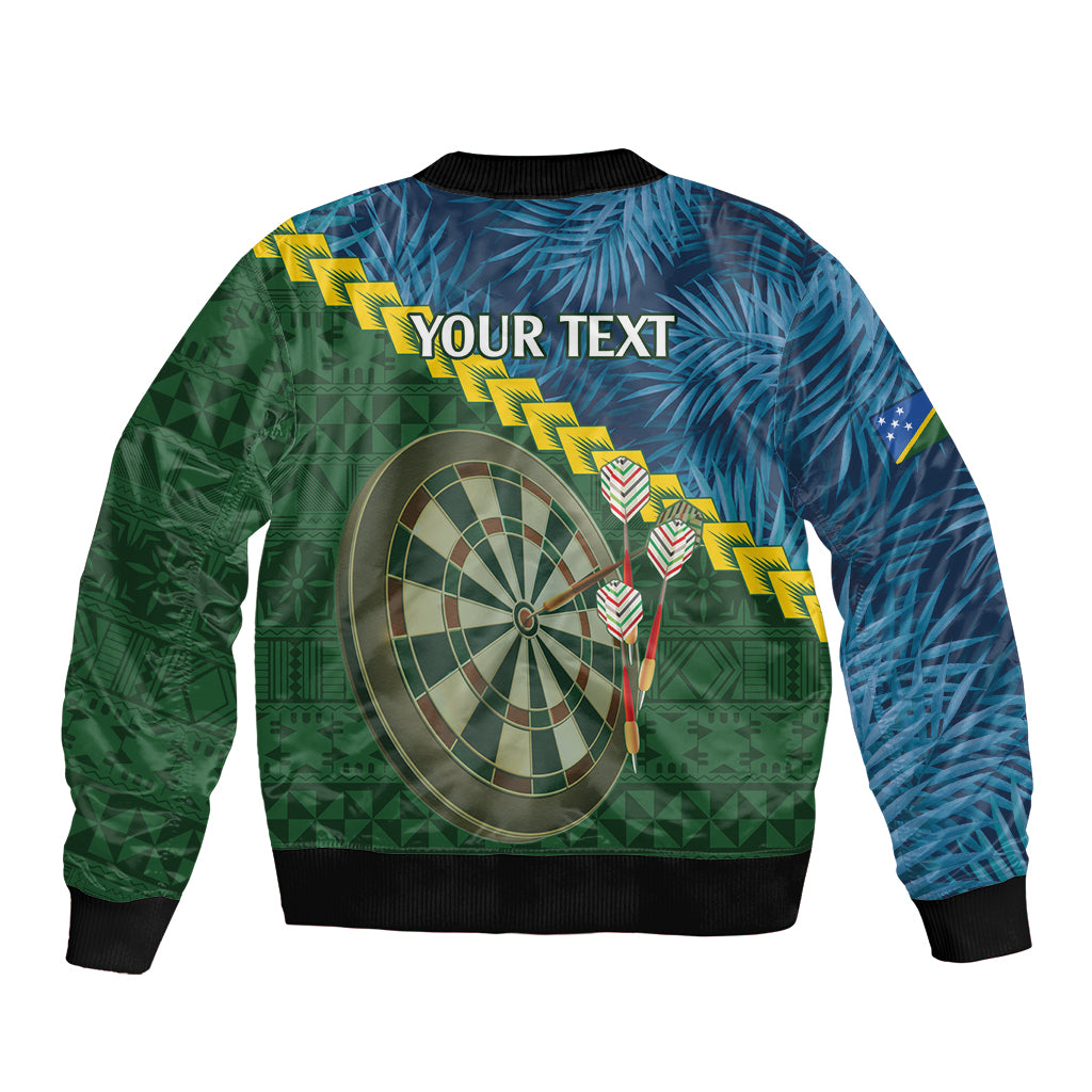 Personalised Solomon Islands Darts Sleeve Zip Bomber Jacket Tropical Leaves Melanesian Pattern