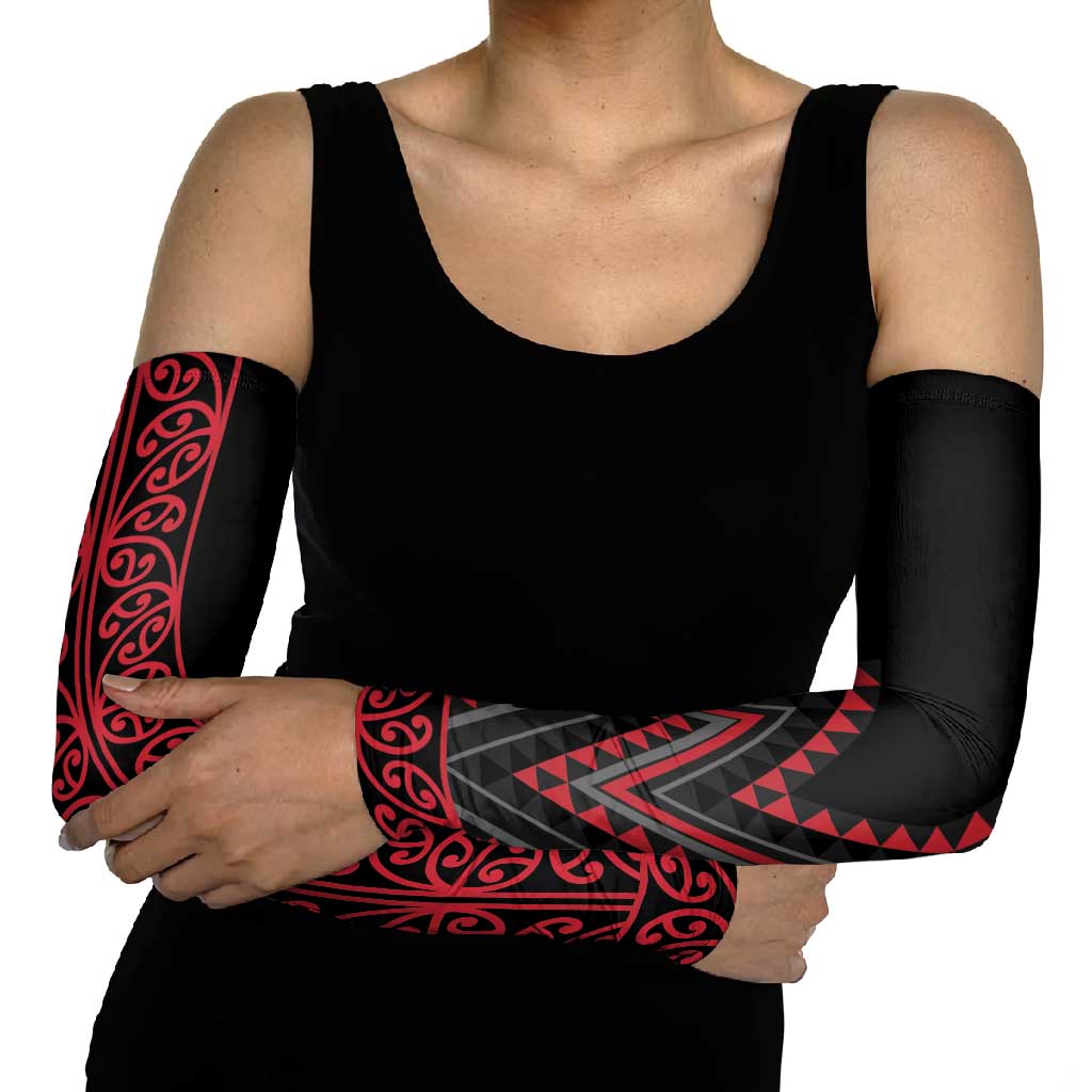 Red Aotearoa Mangopare Kowhaiwhai Niho Taniwha Arm Sleeves Maori New Zealand LT14 - Polynesian Pride