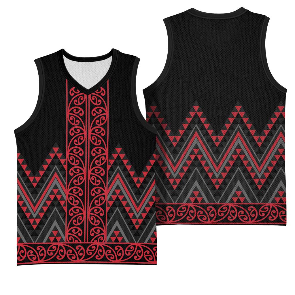 Red Aotearoa Mangopare Kowhaiwhai Niho Taniwha Basketball Jersey Maori New Zealand - Polynesian Pride