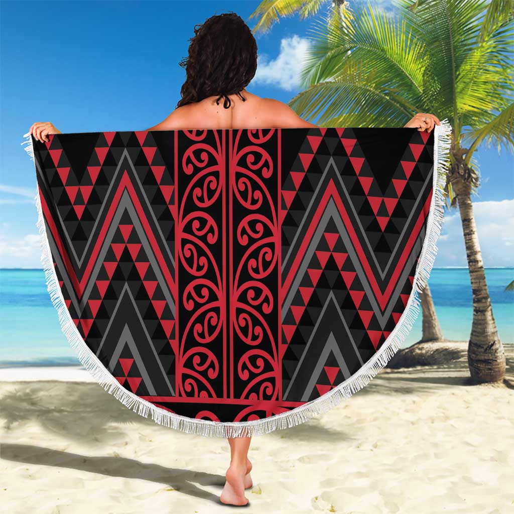 Red Aotearoa Mangopare Kowhaiwhai and Niho Taniwha Beach Blanket Maori New Zealand