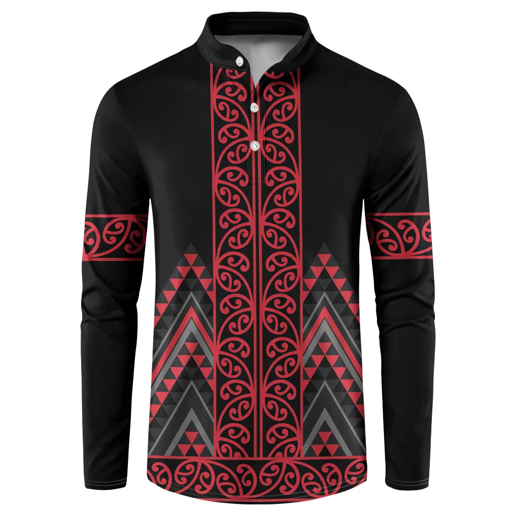 Red Aotearoa Mangopare Kowhaiwhai and Niho Taniwha Button Sweatshirt Maori New Zealand LT14 Red - Polynesian Pride