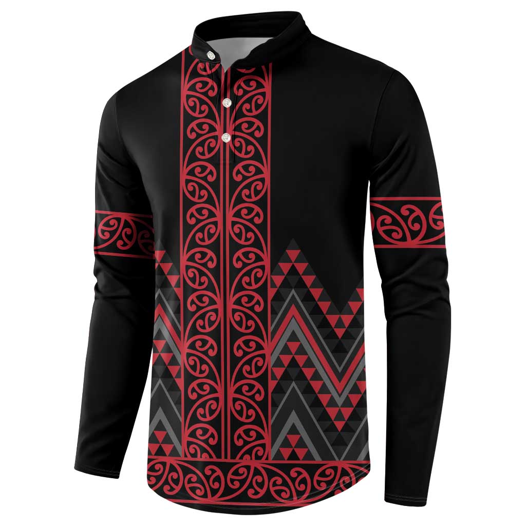Red Aotearoa Mangopare Kowhaiwhai and Niho Taniwha Button Sweatshirt Maori New Zealand LT14 - Polynesian Pride