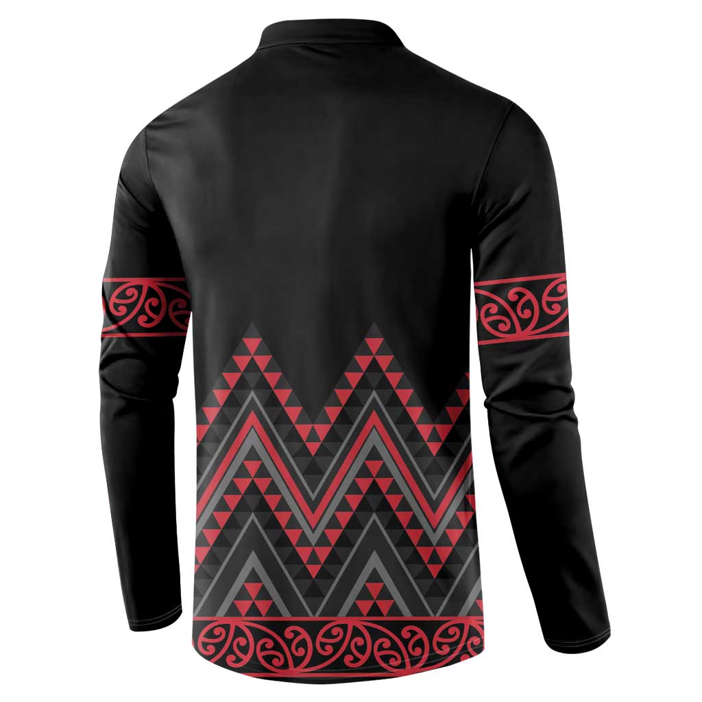 Red Aotearoa Mangopare Kowhaiwhai and Niho Taniwha Button Sweatshirt Maori New Zealand LT14 - Polynesian Pride