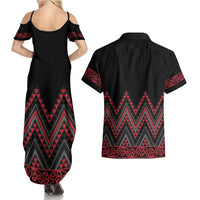 Red Aotearoa Mangopare Kowhaiwhai and Niho Taniwha Couples Matching Summer Maxi Dress and Hawaiian Shirt Maori New Zealand LT14 - Polynesian Pride