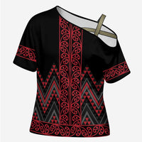 Red Aotearoa Mangopare Kowhaiwhai Niho Taniwha Cross Shoulder Shirt Maori New Zealand - Polynesian Pride