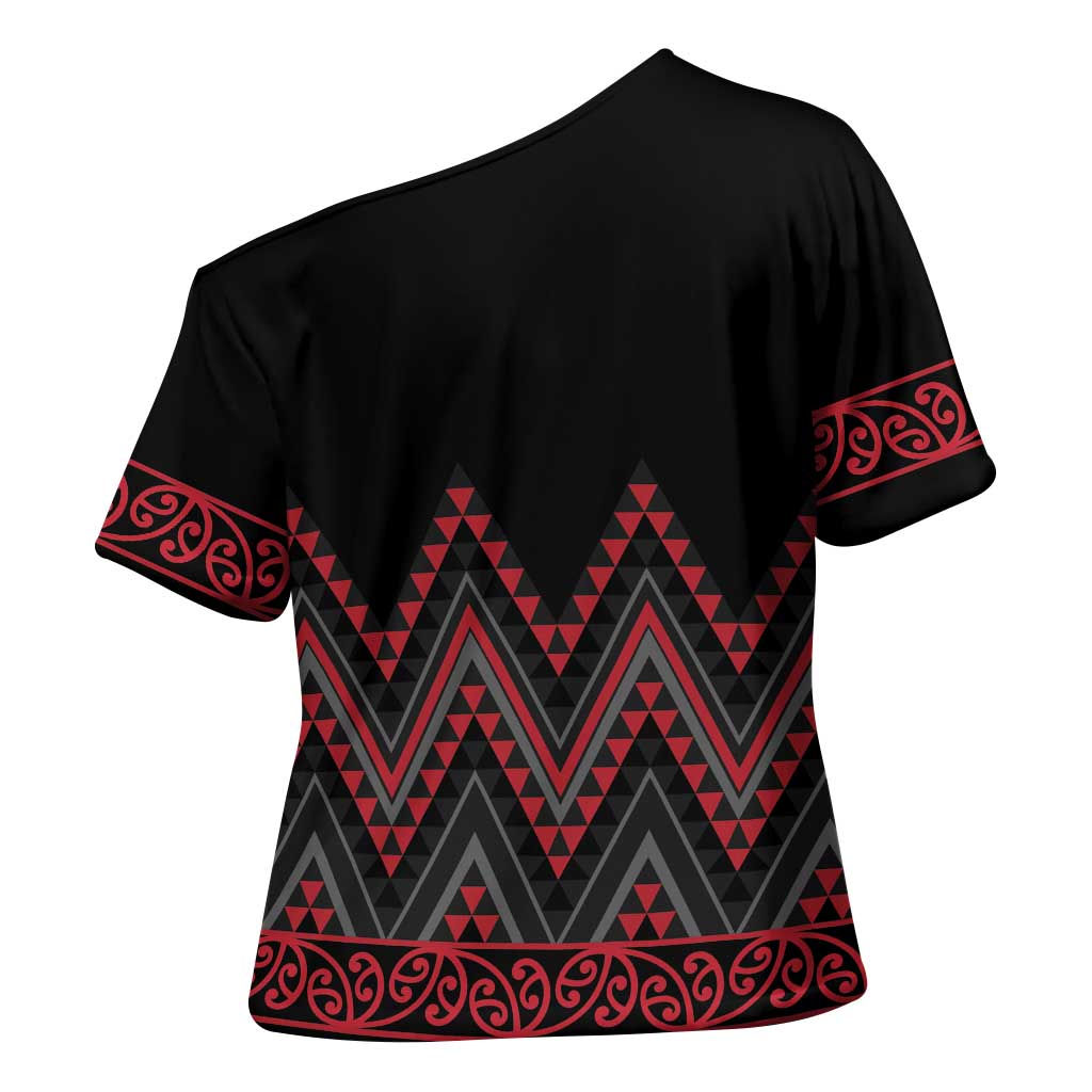 Red Aotearoa Mangopare Kowhaiwhai Niho Taniwha Cross Shoulder Shirt Maori New Zealand - Polynesian Pride