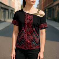 Red Aotearoa Mangopare Kowhaiwhai Niho Taniwha Cross Shoulder Shirt Maori New Zealand - Polynesian Pride