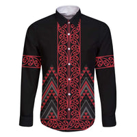 Red Aotearoa Mangopare Kowhaiwhai and Niho Taniwha Family Matching Off Shoulder Short Dress and Hawaiian Shirt Maori New Zealand LT14 Dad's Shirt - Long Sleeve Red - Polynesian Pride
