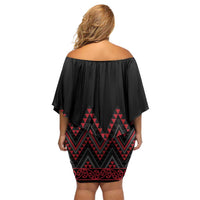 Red Aotearoa Mangopare Kowhaiwhai and Niho Taniwha Family Matching Off Shoulder Short Dress and Hawaiian Shirt Maori New Zealand LT14 - Polynesian Pride