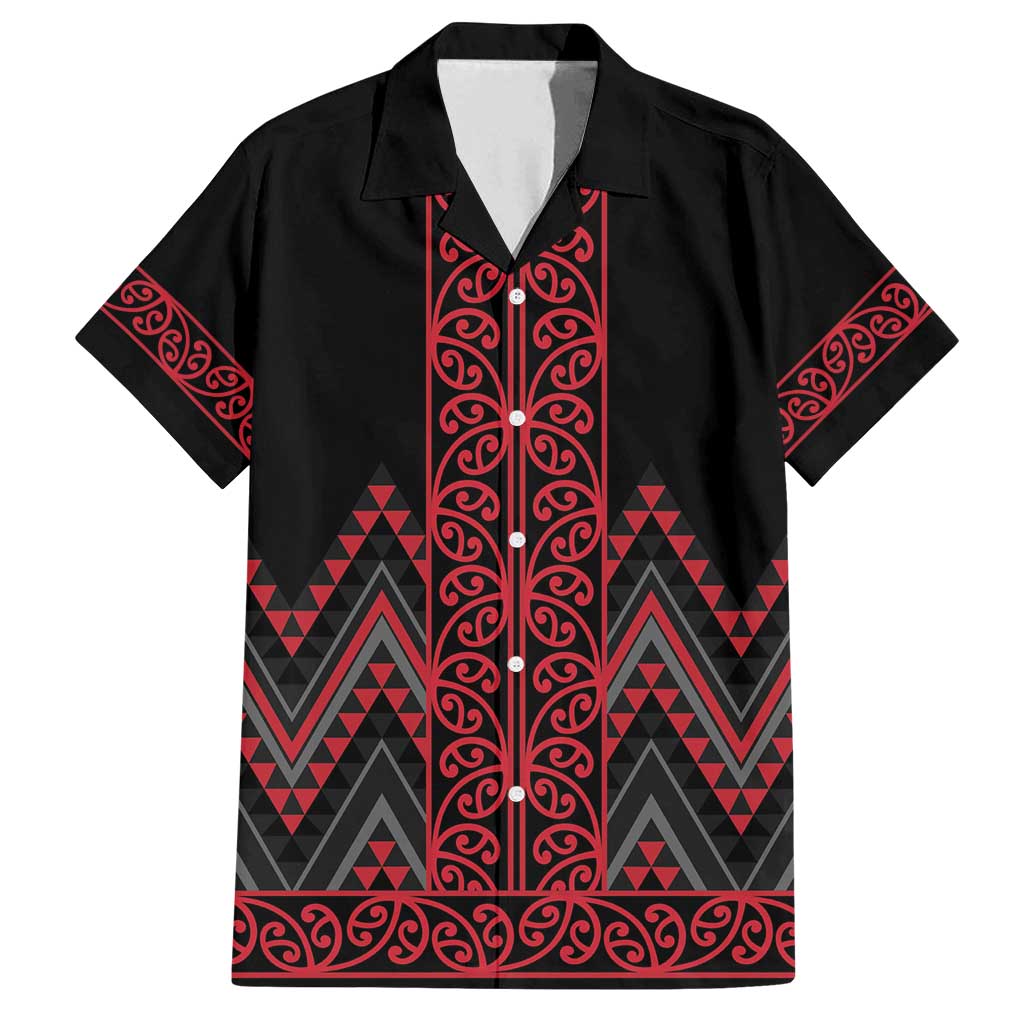 Red Aotearoa Mangopare Kowhaiwhai and Niho Taniwha Family Matching Tank Maxi Dress and Hawaiian Shirt Maori New Zealand LT14 Dad's Shirt - Short Sleeve Red - Polynesian Pride