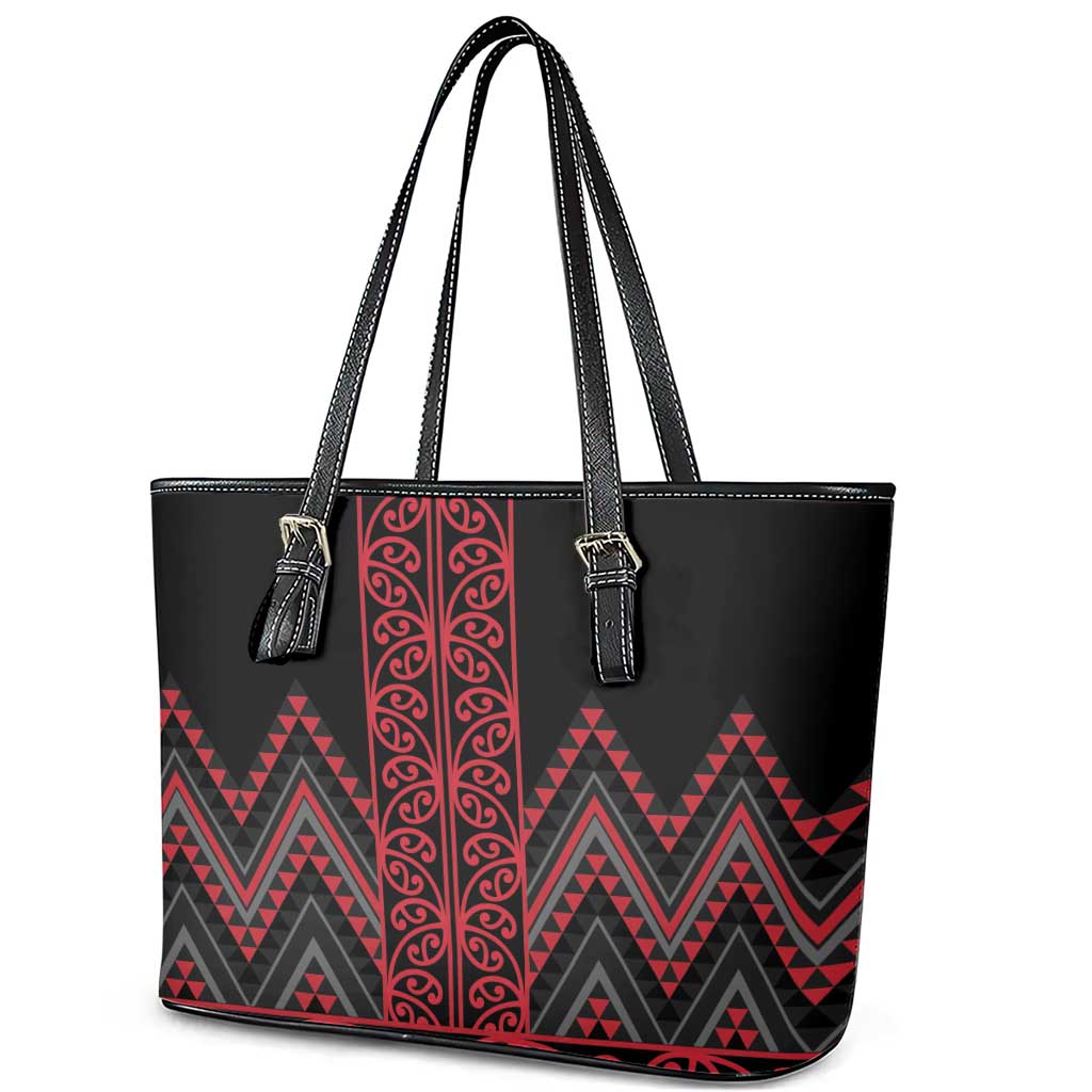 Red Aotearoa Mangopare Kowhaiwhai and Niho Taniwha Leather Tote Bag Maori New Zealand LT14 - Polynesian Pride