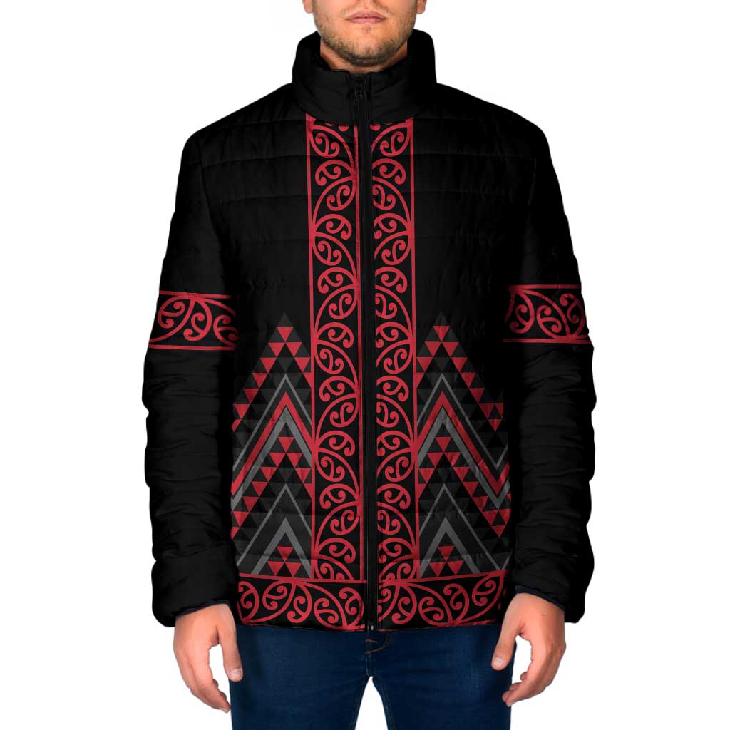 Red Aotearoa Mangopare Kowhaiwhai Niho Taniwha Padded Jacket Maori New Zealand - Polynesian Pride