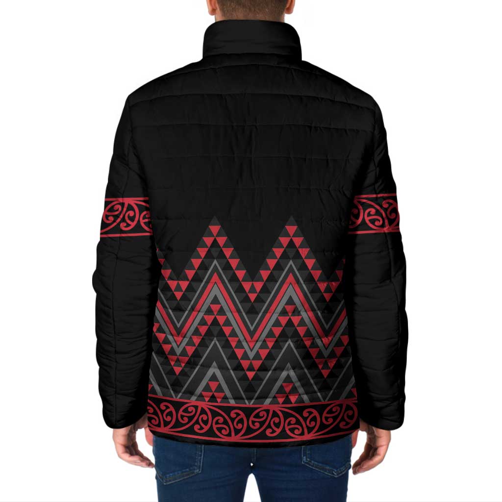 Red Aotearoa Mangopare Kowhaiwhai Niho Taniwha Padded Jacket Maori New Zealand - Polynesian Pride