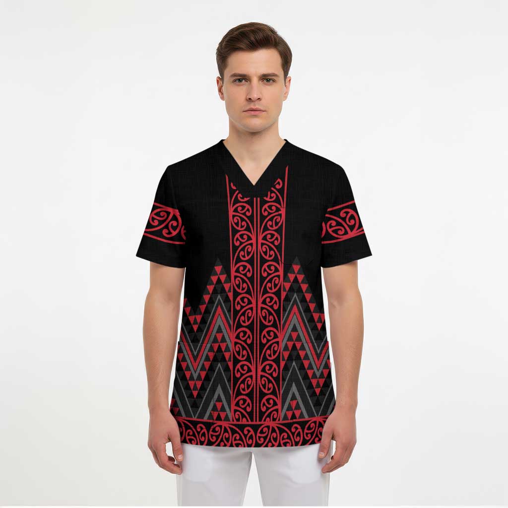 Red Aotearoa Mangopare Kowhaiwhai and Niho Taniwha Scrub Top Maori New Zealand - Polynesian Pride