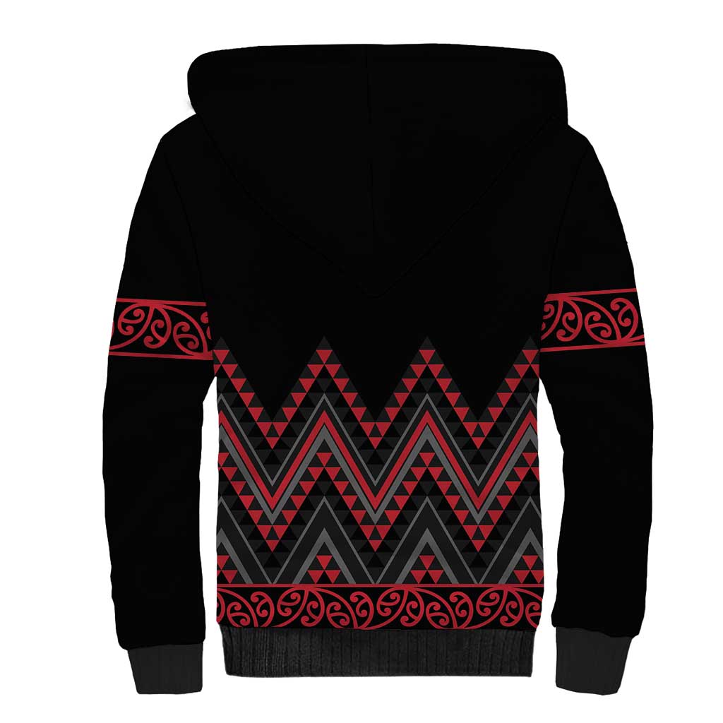 Red Aotearoa Mangopare Kowhaiwhai and Niho Taniwha Sherpa Hoodie Maori New Zealand