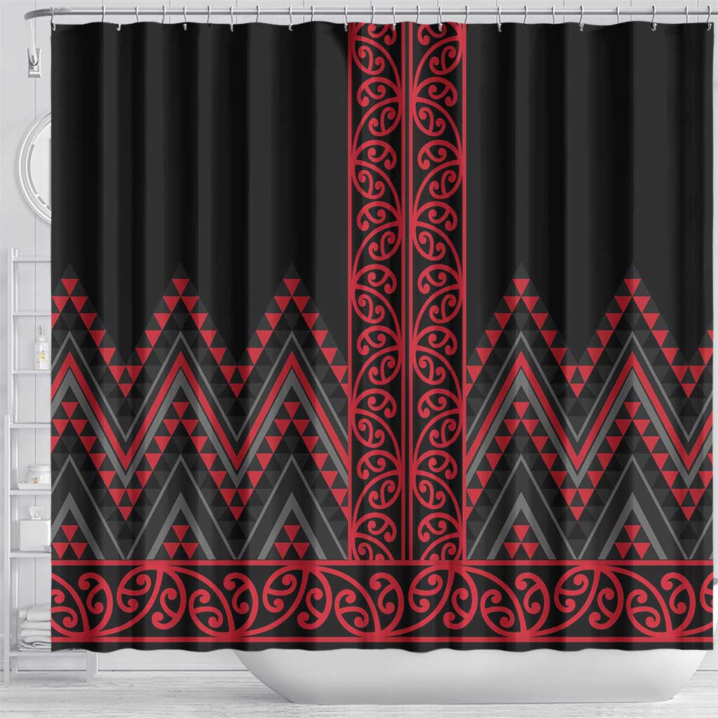 Red Aotearoa Mangopare Kowhaiwhai and Niho Taniwha Shower Curtain Maori New Zealand