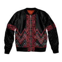 Red Aotearoa Mangopare Kowhaiwhai and Niho Taniwha Sleeve Zip Bomber Jacket Maori New Zealand LT14 Unisex Red - Polynesian Pride