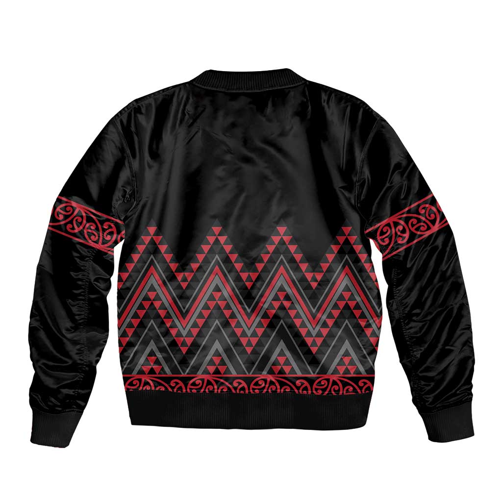 Red Aotearoa Mangopare Kowhaiwhai and Niho Taniwha Sleeve Zip Bomber Jacket Maori New Zealand LT14 - Polynesian Pride