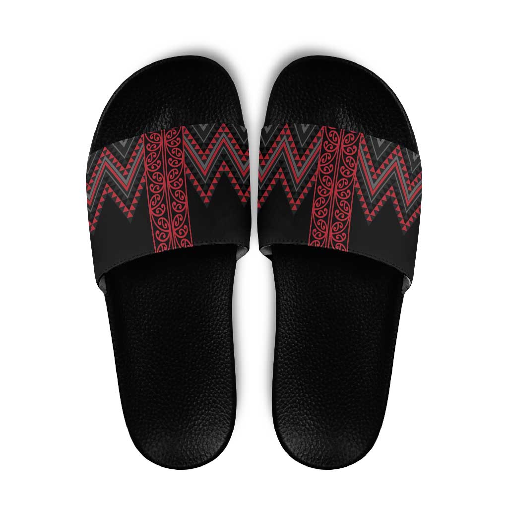 Red Aotearoa Mangopare Kowhaiwhai Niho Taniwha Slide Sandals Maori New Zealand LT14 Red - Polynesian Pride
