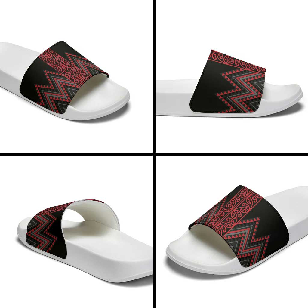 Red Aotearoa Mangopare Kowhaiwhai Niho Taniwha Slide Sandals Maori New Zealand LT14 - Polynesian Pride