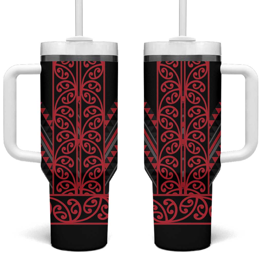 Red Aotearoa Mangopare Kowhaiwhai and Niho Taniwha Tumbler With Handle Maori New Zealand LT14 One Size: 40 oz Red - Polynesian Pride