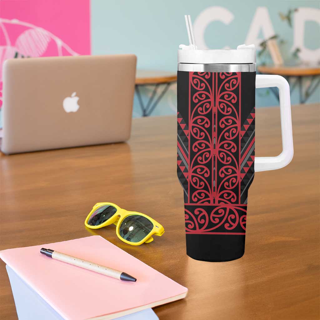 Red Aotearoa Mangopare Kowhaiwhai and Niho Taniwha Tumbler With Handle Maori New Zealand LT14 - Polynesian Pride