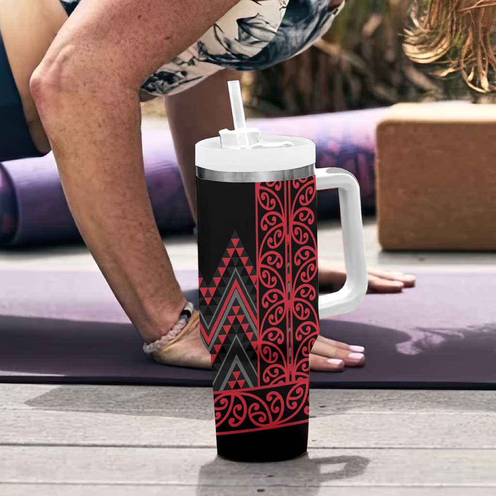 Red Aotearoa Mangopare Kowhaiwhai and Niho Taniwha Tumbler With Handle Maori New Zealand LT14 - Polynesian Pride