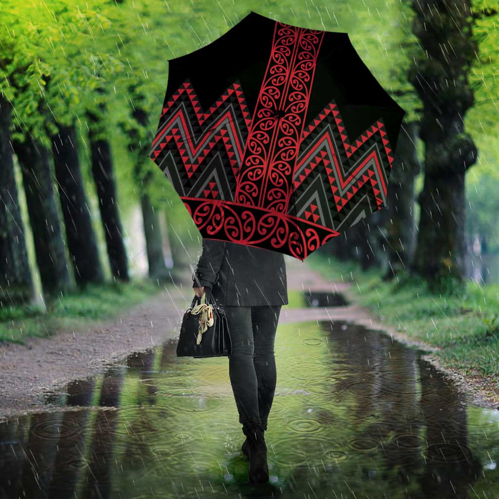 Red Aotearoa Mangopare Kowhaiwhai Niho Taniwha Umbrella Maori New Zealand - Polynesian Pride