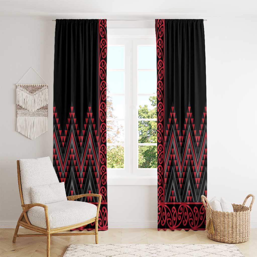 Red Aotearoa Mangopare Kowhaiwhai and Niho Taniwha Window Curtain Maori New Zealand