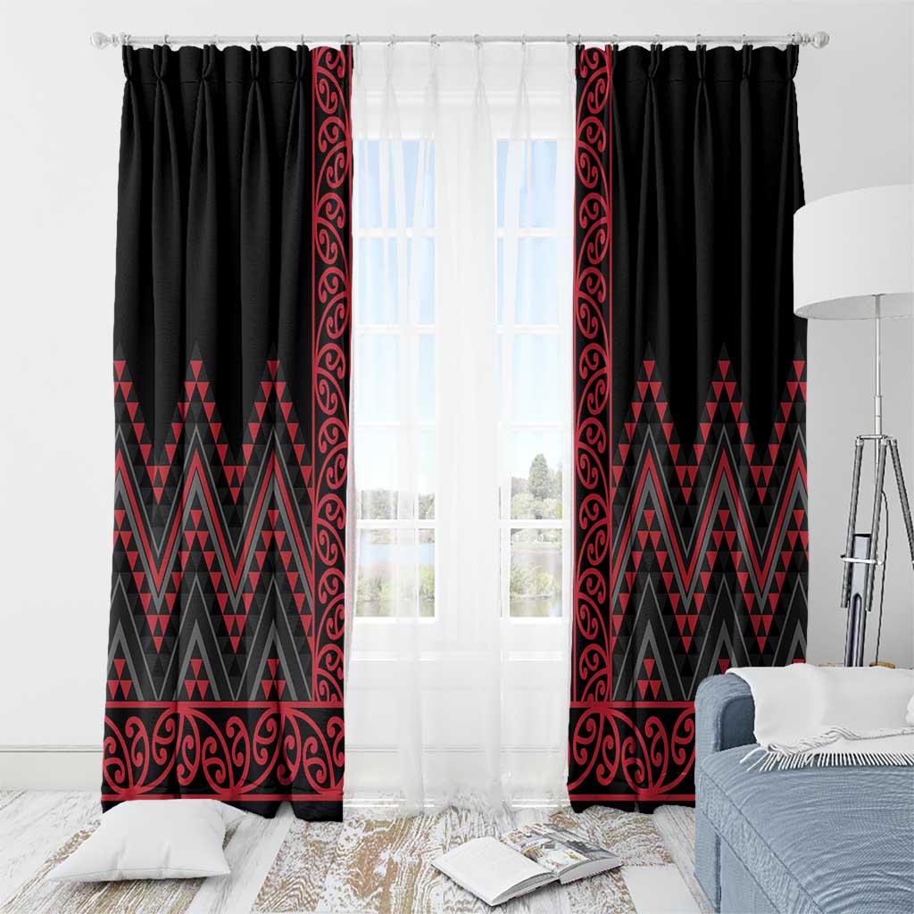 Red Aotearoa Mangopare Kowhaiwhai and Niho Taniwha Window Curtain Maori New Zealand