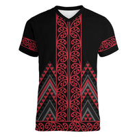 Red Aotearoa Mangopare Kowhaiwhai and Niho Taniwha Women V-Neck T-Shirt Maori New Zealand LT14 Female Red - Polynesian Pride