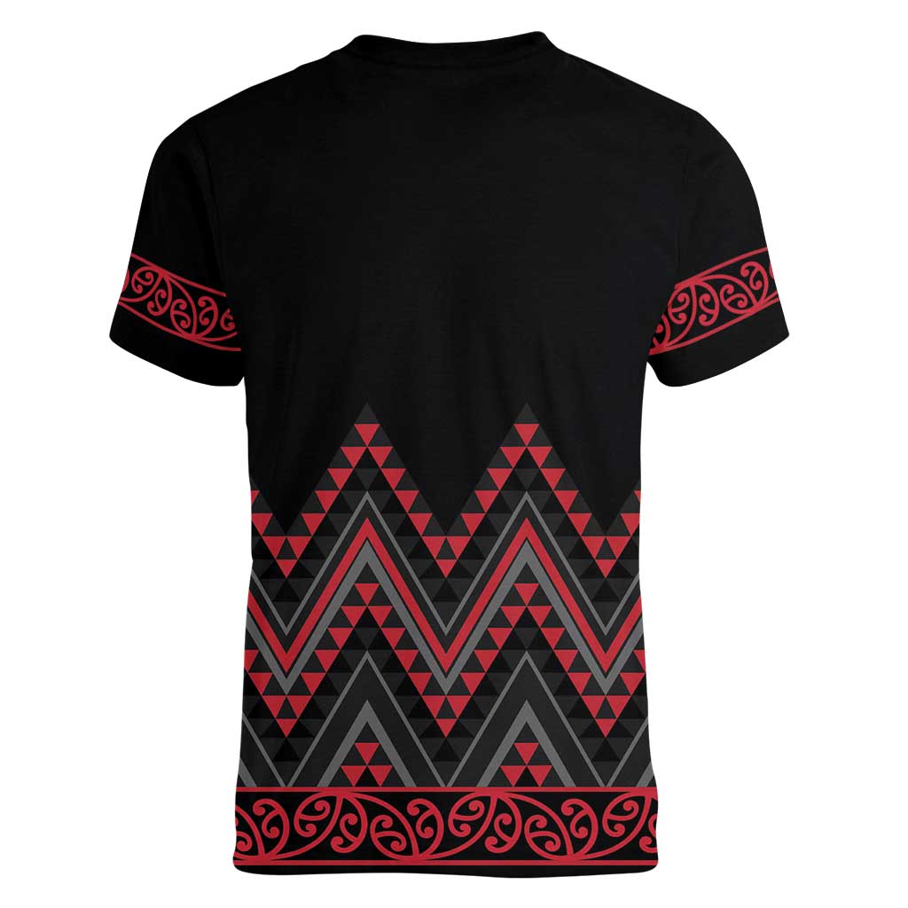 Red Aotearoa Mangopare Kowhaiwhai and Niho Taniwha Women V-Neck T-Shirt Maori New Zealand LT14 - Polynesian Pride