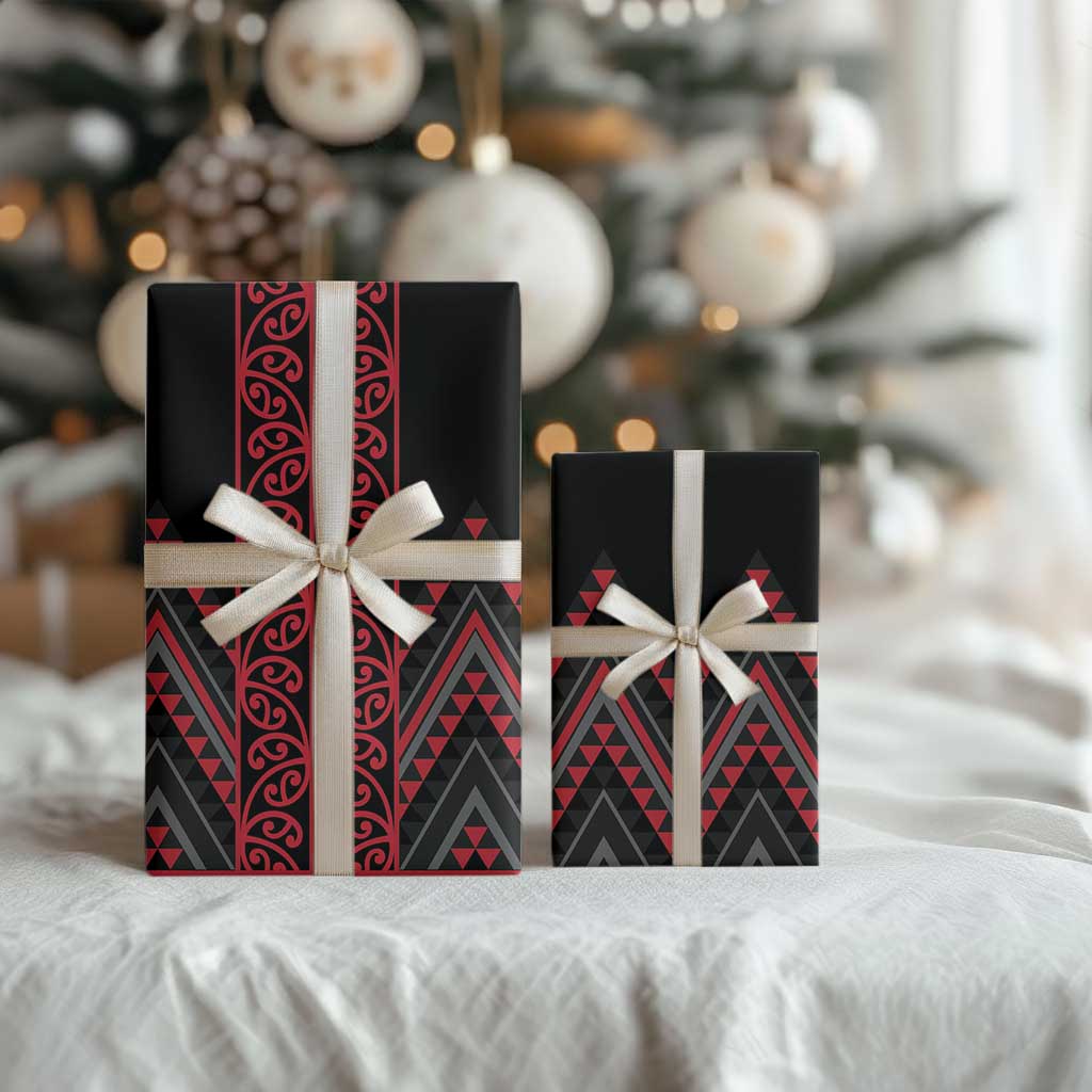Red Aotearoa Mangopare Kowhaiwhai and Niho Taniwha Wrapping Paper Maori New Zealand - Polynesian Pride