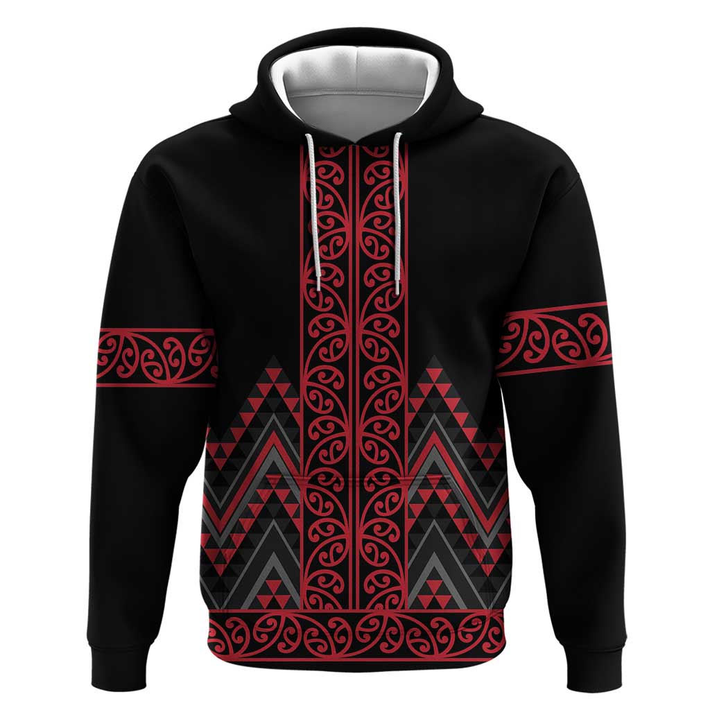 Red Aotearoa Mangopare Kowhaiwhai and Niho Taniwha Zip Hoodie Maori New Zealand