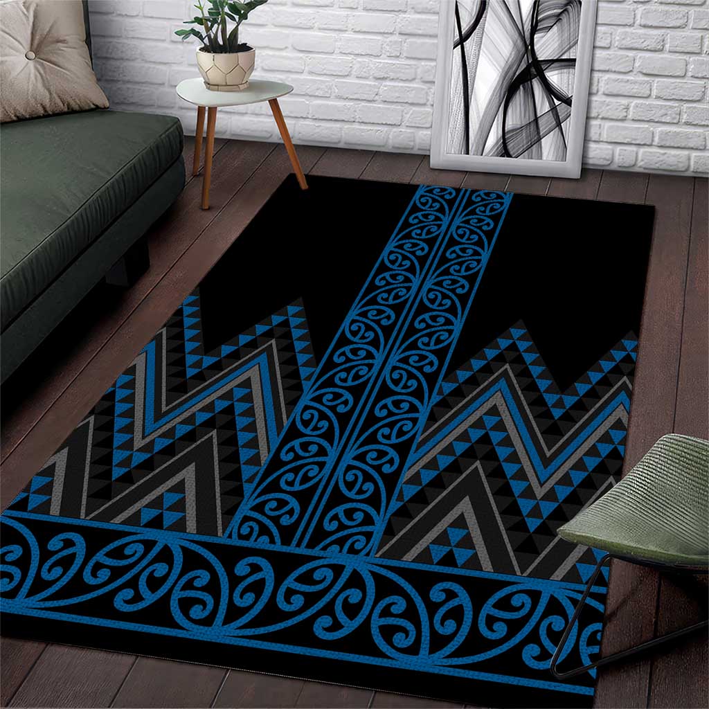 Blue Aotearoa Mangopare Kowhaiwhai and Niho Taniwha Area Rug Maori New Zealand LT14 Blue - Polynesian Pride