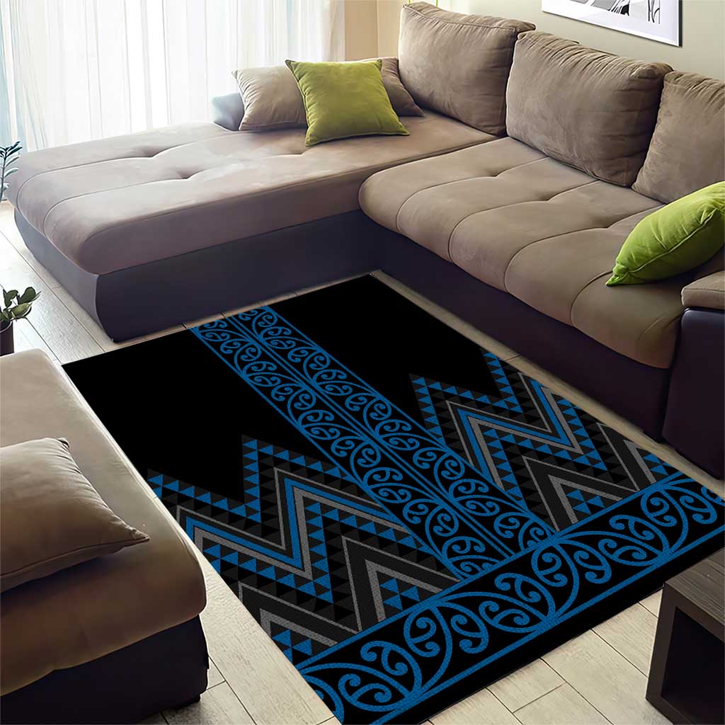 Blue Aotearoa Mangopare Kowhaiwhai and Niho Taniwha Area Rug Maori New Zealand LT14 - Polynesian Pride