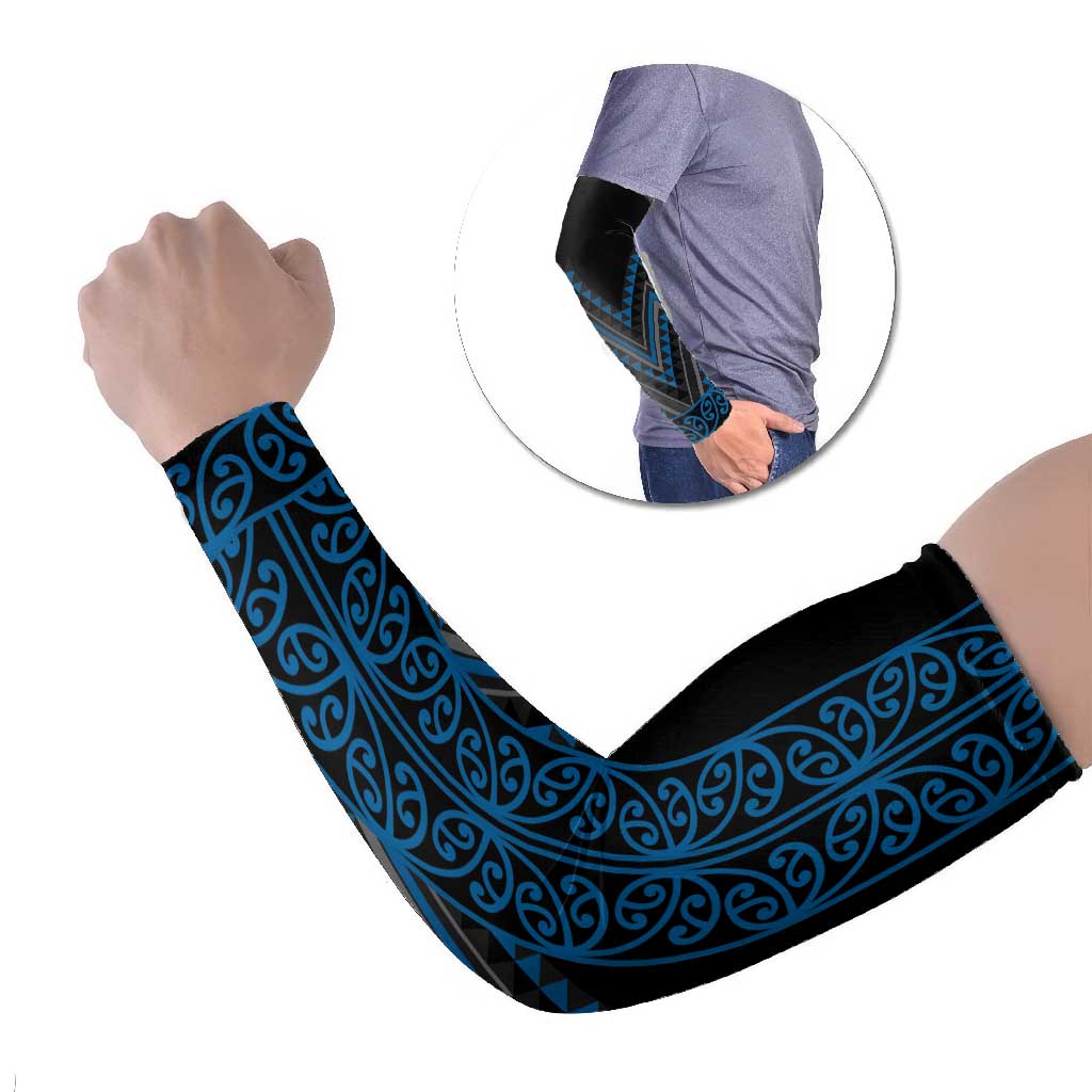 Blue Aotearoa Mangopare Kowhaiwhai Niho Taniwha Arm Sleeves Maori New Zealand LT14 Set of 2 Blue - Polynesian Pride