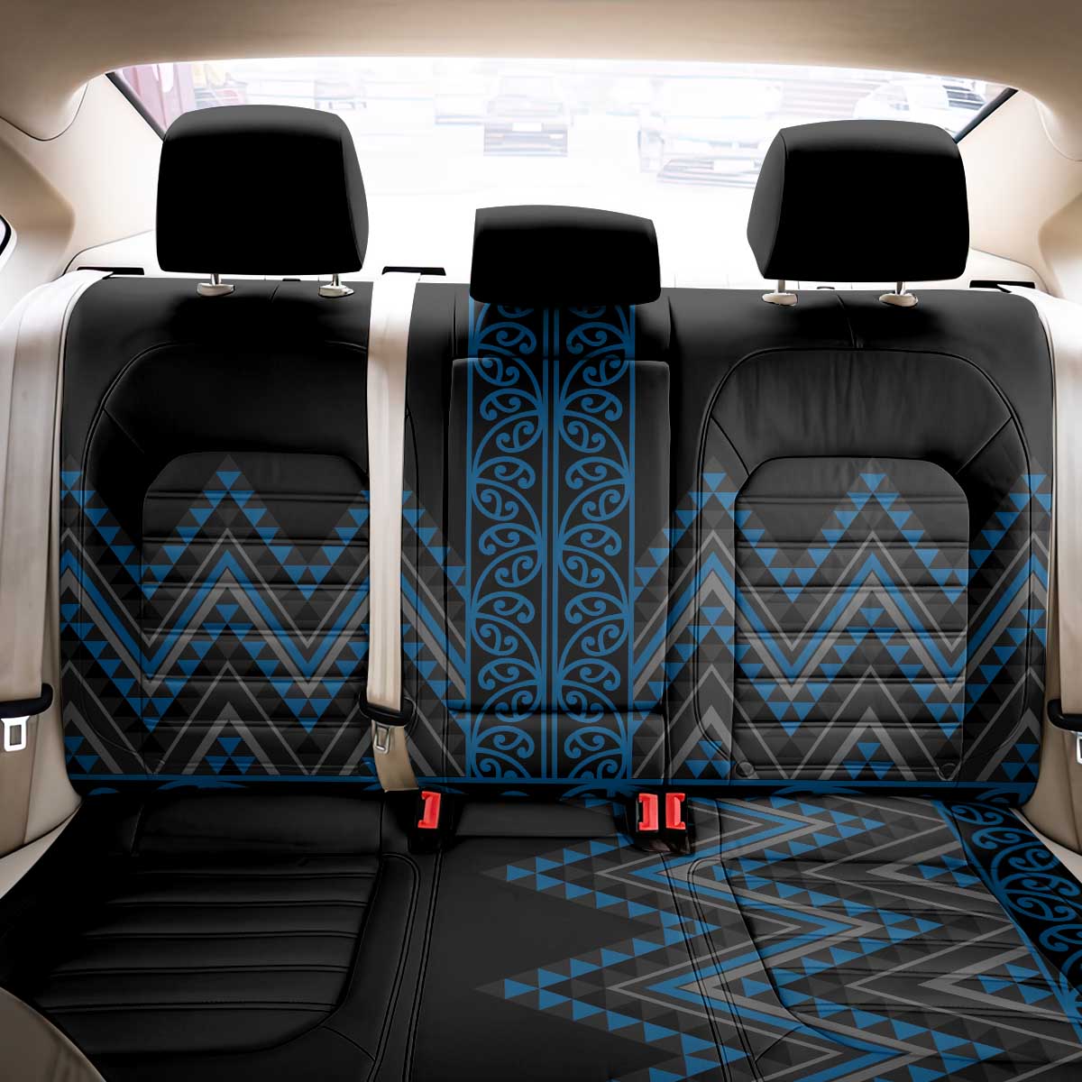 Blue Aotearoa Mangopare Kowhaiwhai and Niho Taniwha Back Car Seat Cover Maori New Zealand