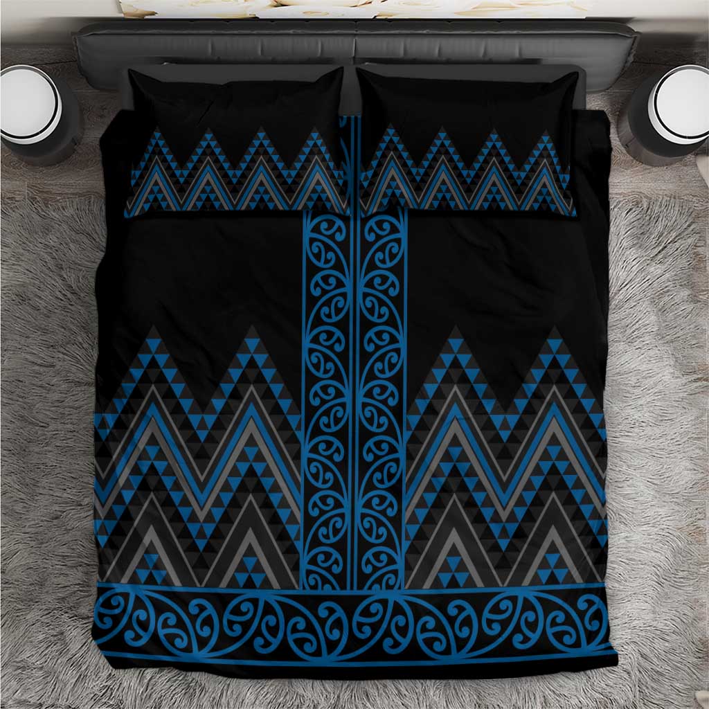Blue Aotearoa Mangopare Kowhaiwhai and Niho Taniwha Bedding Set Maori New Zealand